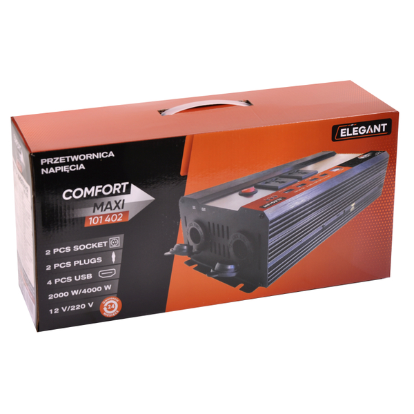 Преобразователь 12V - 220w/2000W "Elegant" 2 розетки + 4 USB (модиф. синусоида) 63899 фото