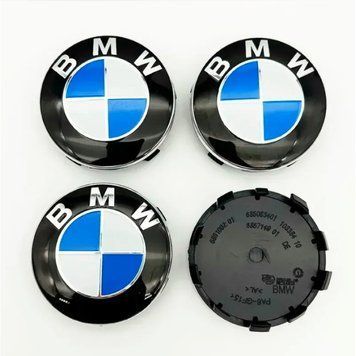 Ковпачки на диски "BMW" синьо-білі (56/53 мм) ніжка 10 мм 70597 фото