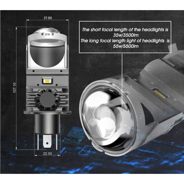 Лампы LED Мини Линзы H4 "D36мм" 50W 5500Lm 6000K 12-18V Canbus (Module 7040+7035) 68683 фото