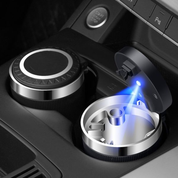 Попільничка автомобільна "Ashtray" велика чорна (металева, з підсвічуванням) 66127 фото